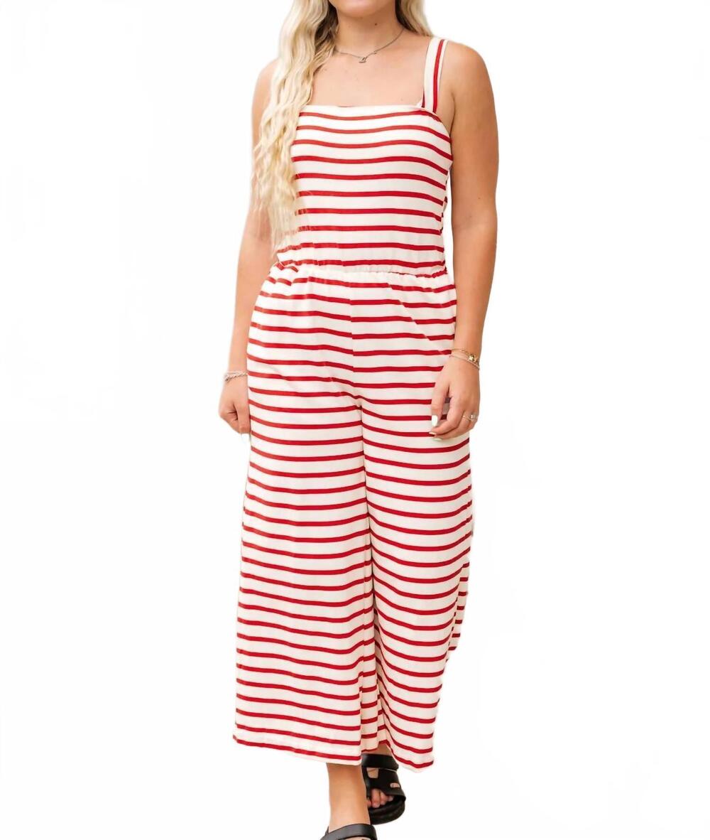 NEW BY TOGETHER palazzo striped wide leg jumpsuit in cream red
